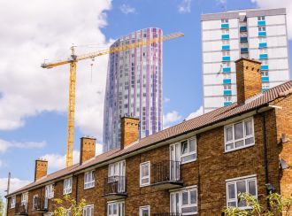 skyline with houses and buildings