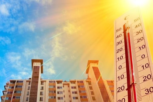 high rise apartments with thermostat recording high temperatures