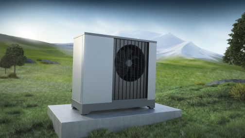 air source heat pump in a field