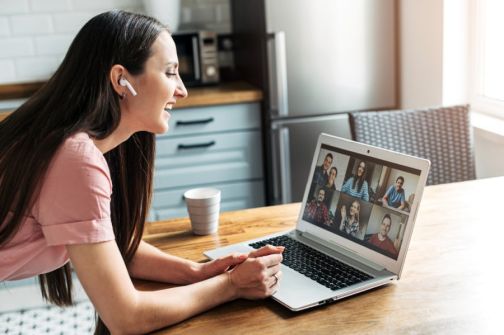 Woman at home on a video call