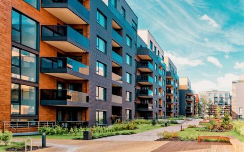 row of modern new build apartments