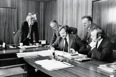 black and white picture of group of businessmen