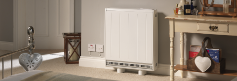 Dimplex quantum storage heater in bedroom