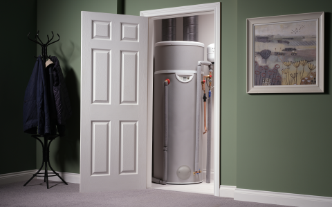 Dimplex Edel hot 270l water heat pump in cupboard