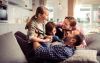 Happy family on couch